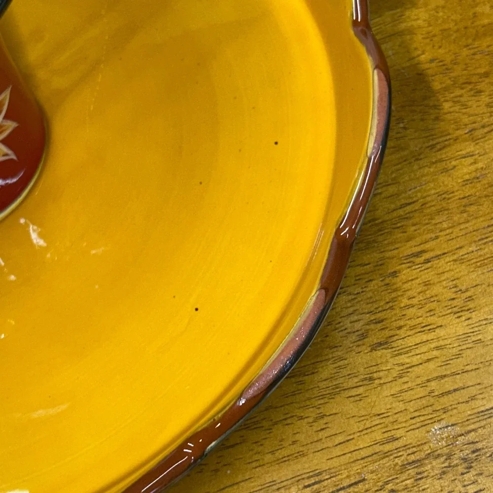 Pier 1 Imports Sunflower Hand Painted Terracotta Cake Stand Pedestal Server